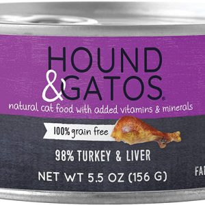 Hound & Gatos 98% Turkey & Liver Grain-Free Wet Cat Food, 5.5 oz (Case of 24)