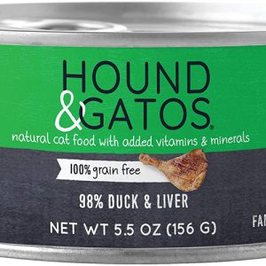 Hound & Gatos 98% Duck & Liver Grain-Free Wet Cat Food, 5.5 oz (Case of 24)