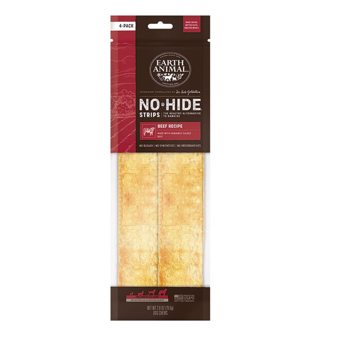 Earth Animal No-Hide Beef Strips Dog Chews, 4 Pack