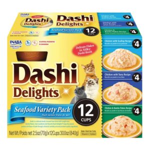 Inaba Dashi Delights Flakes in Broth Seafood Variety Pack, 30 oz (12 Pack)