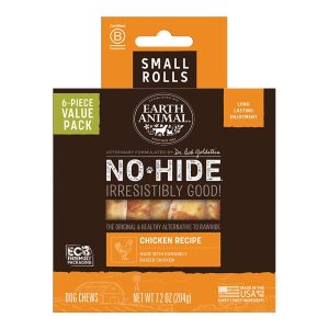 Earth Animal No-Hide Chicken Rolls, Small Dog Chews, 6 Pack