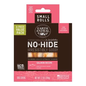 Earth Animal No-Hide Salmon Rolls, Small Dog Chews, 6 Pack