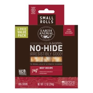 Earth Animal No-Hide Beef Rolls, Small Dog Chews, 6 Pack