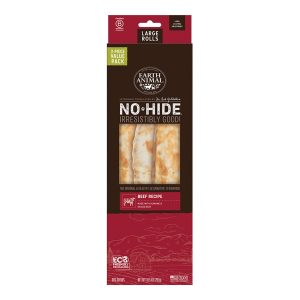 Earth Animal No-Hide Beef Rolls, Large Dog Chews, 3 Pack