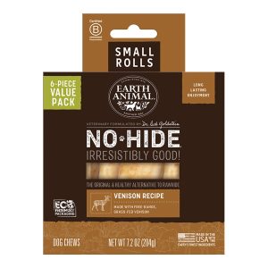 Earth Animal No-Hide Venison Rolls, Small Dog Chews, 6 Pack