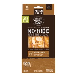 Earth Animal No-Hide Venison Rolls, Medium Dog Chews, 3 Pack