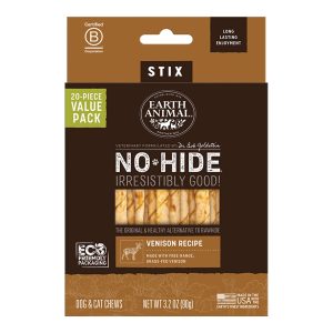 Earth Animal No-Hide Venison Stix Dog Chews, 20 Pack
