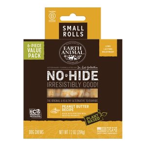 Earth Animal No-Hide Peanut Butter Rolls, Small Dog Chews, 6 Pack