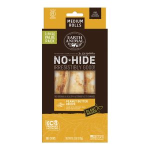 Earth Animal No-Hide Peanut Butter Rolls, Medium Dog Chews, 3 Pack