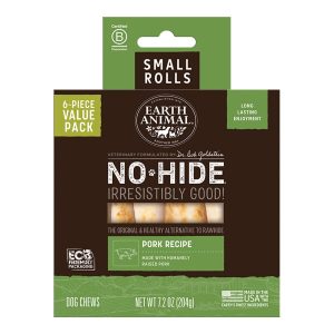 Earth Animal No-Hide Pork Rolls, Small Dog Chews, 6 Pack