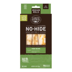 Earth Animal No-Hide Pork Rolls, Medium Dog Chews, 3 Pack