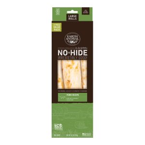 Earth Animal No-Hide Pork Rolls, Large Dog Chews, 3 Pack