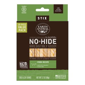 Earth Animal No-Hide Pork Stix Dog Chews, 20 Pack