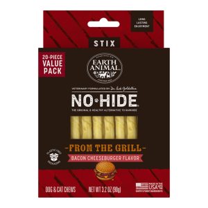 Earth Animal No-Hide From the Grill Bacon Cheeseburger Stix Dog Chews, 20 Pack