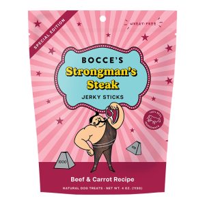 Bocce's Bakery Jerky Sticks Strongman's Steak Dog Treats, 4 oz