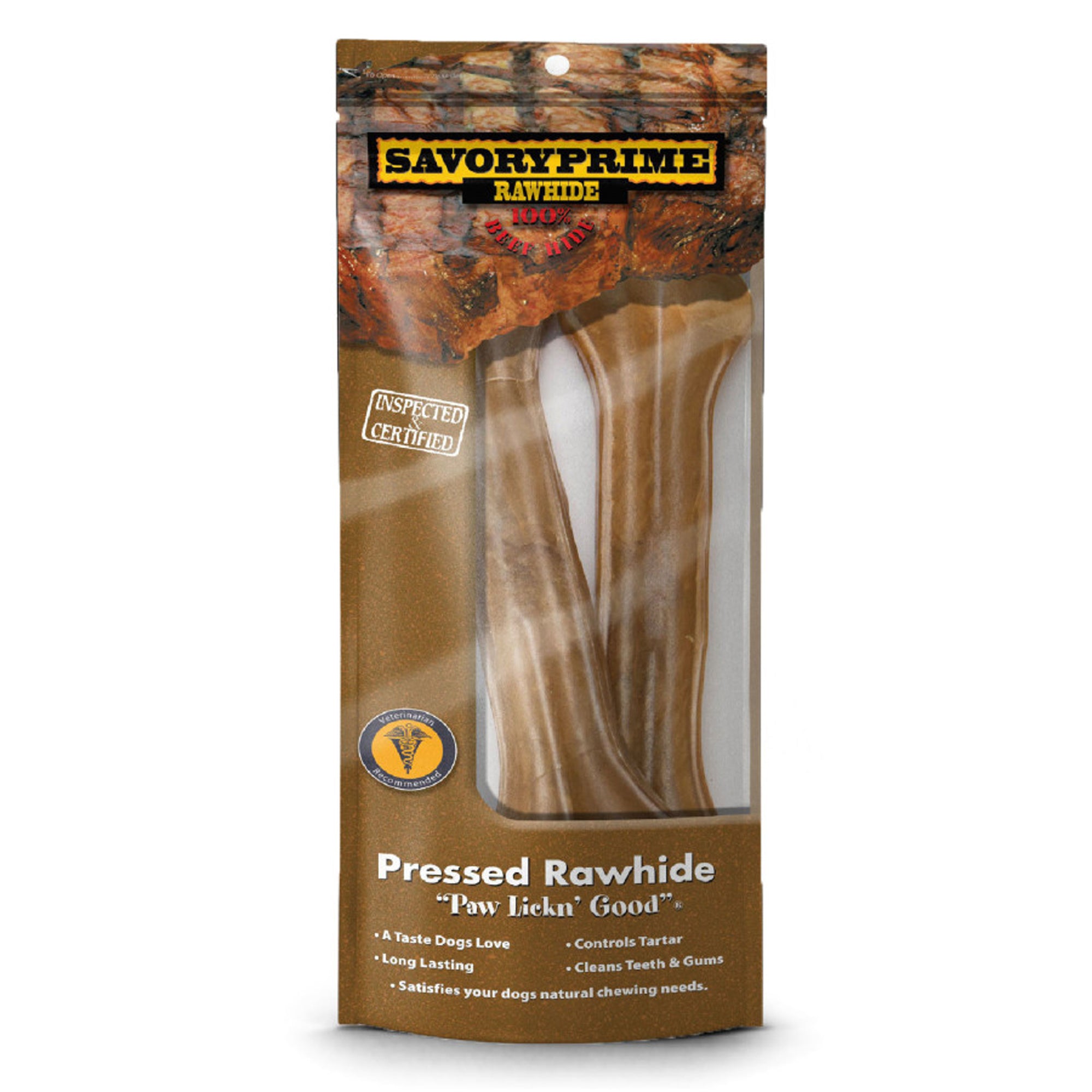 Savory Prime Pressed Rawhide Bones Natural, 8.5 in Dog Chews, 2 Pack