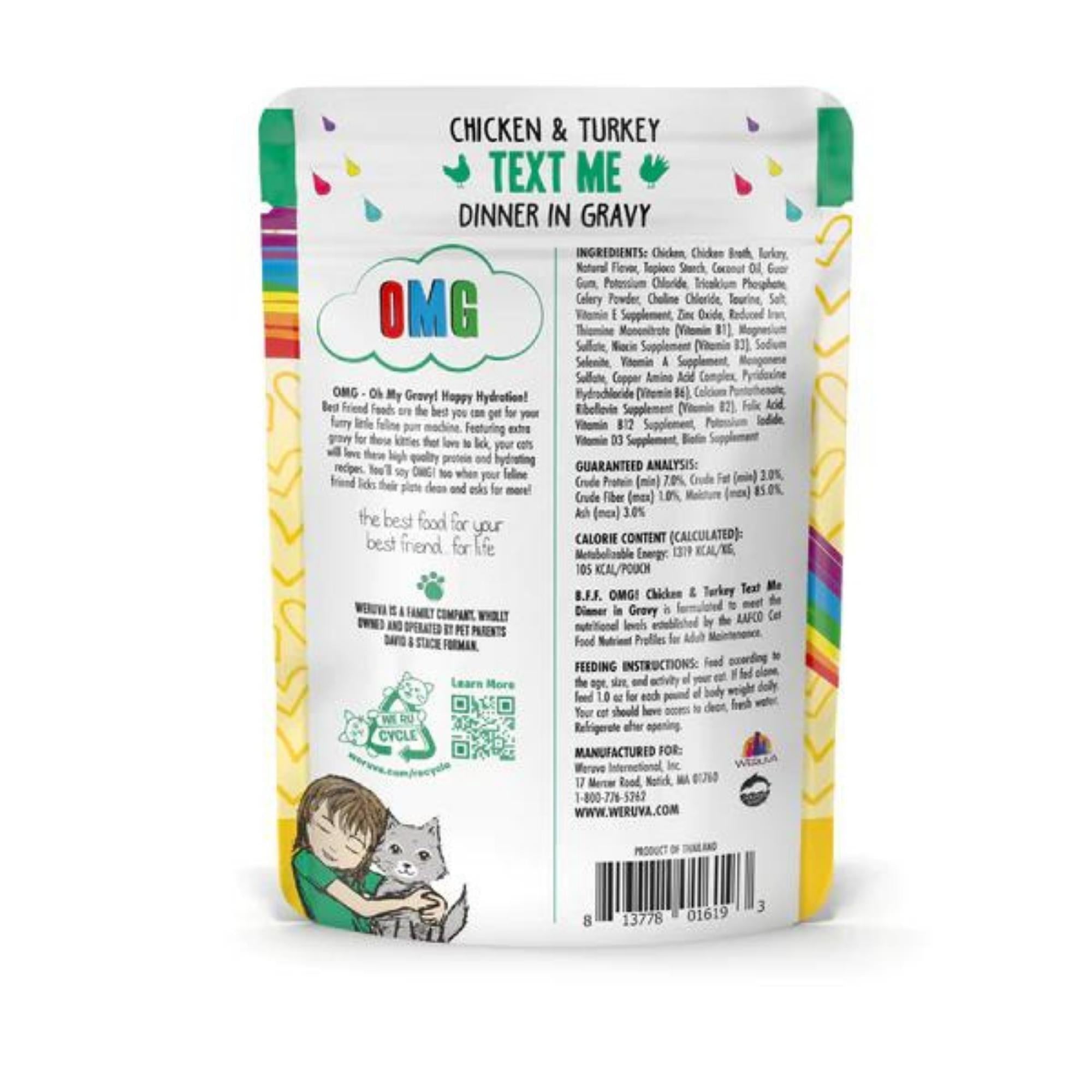 BFF OMG Text Me Wet Cat Food, Chicken & Turkey in Gravy, 2.8 oz Pouch, 12 Pack - Image 2