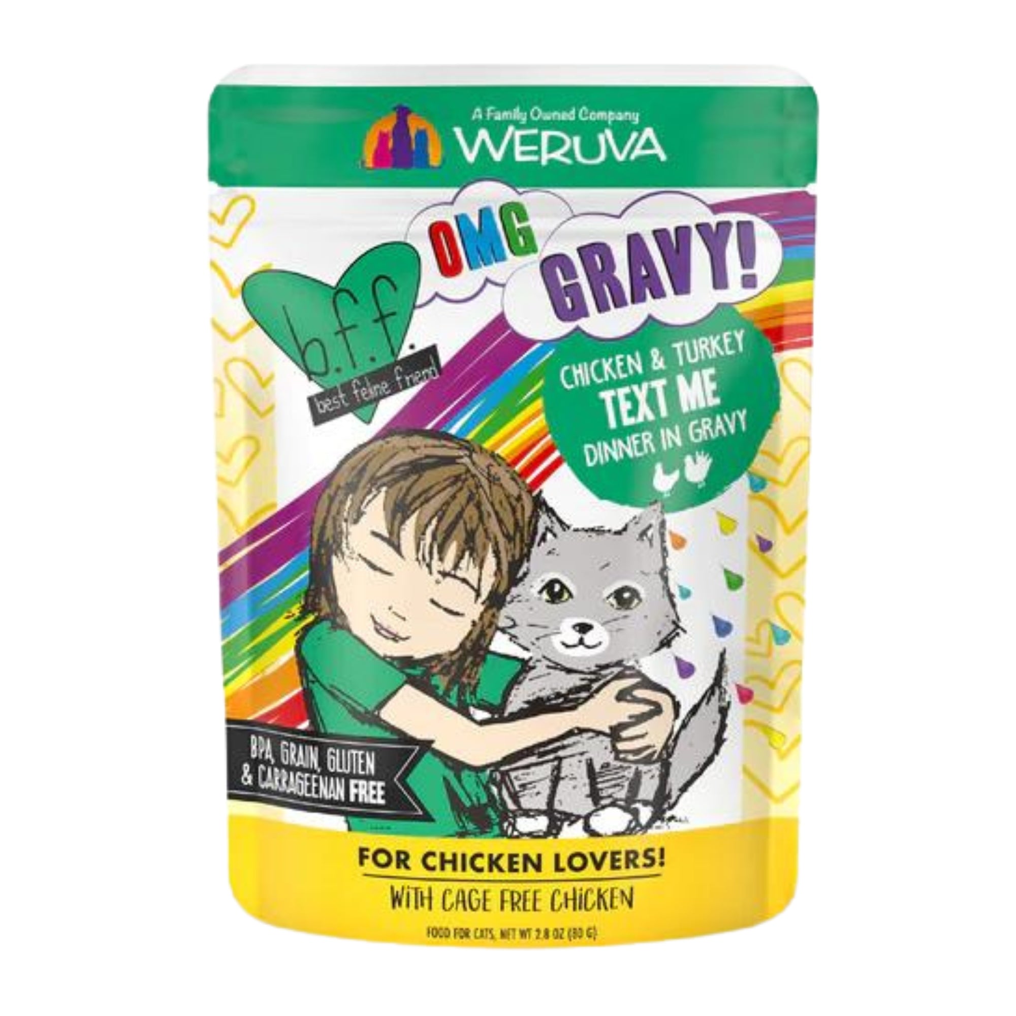 BFF OMG Text Me Wet Cat Food, Chicken & Turkey in Gravy, 2.8 oz Pouch, 12 Pack