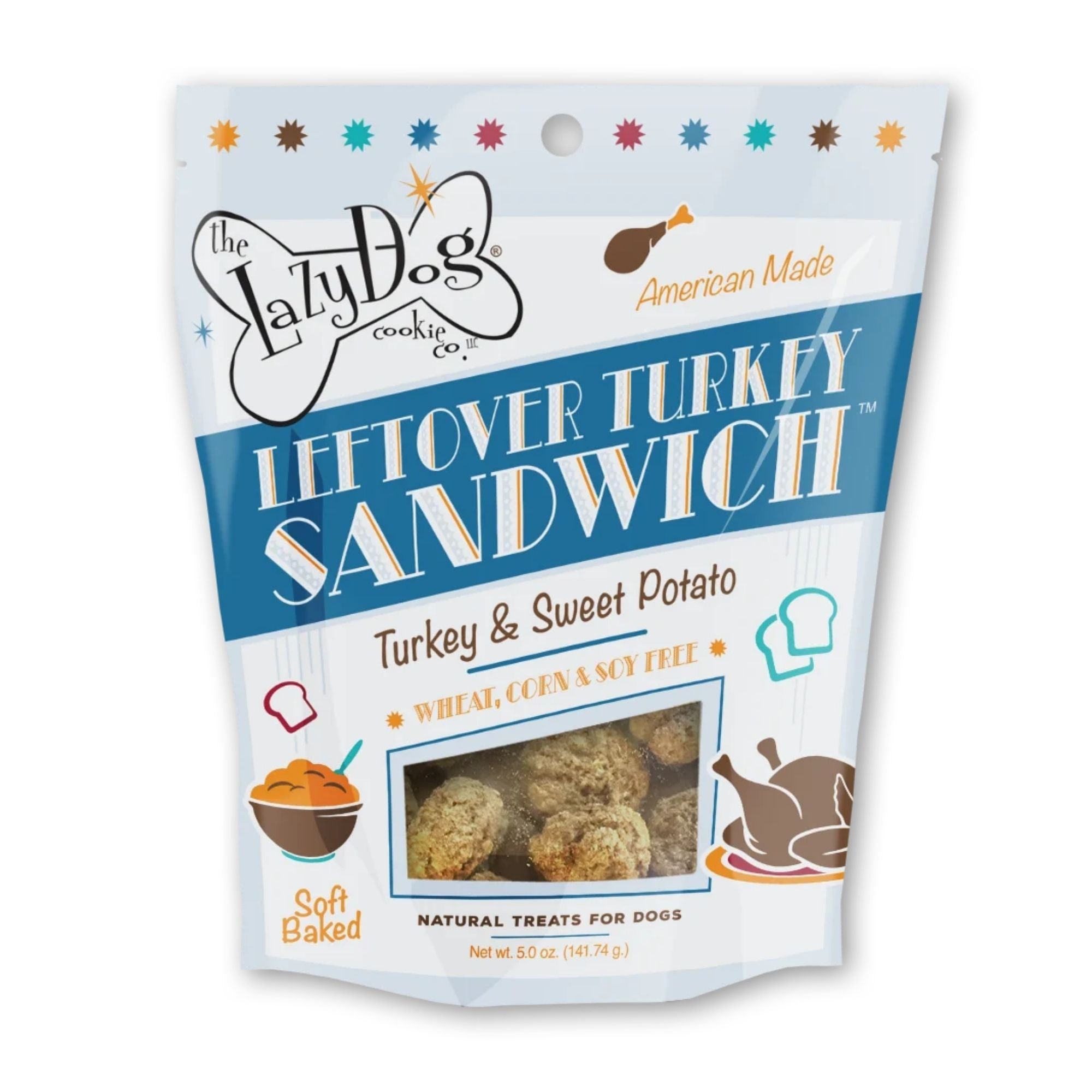 Lazy Dog Cookie Co. Holiday Leftover Turkey Sandwich Dog Treats, 5 oz