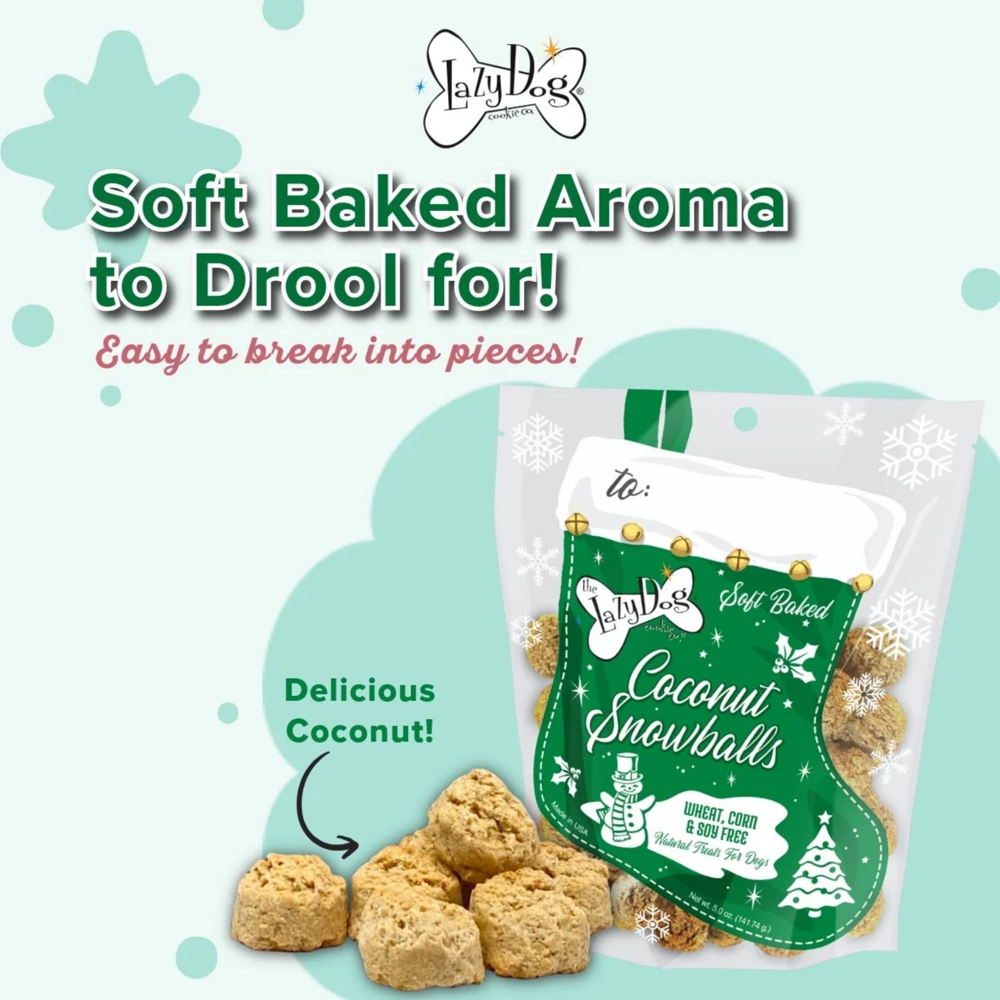 Lazy Dog Cookie Co. Holiday Coconut Snowball Dog Treats, 5 oz - Image 3