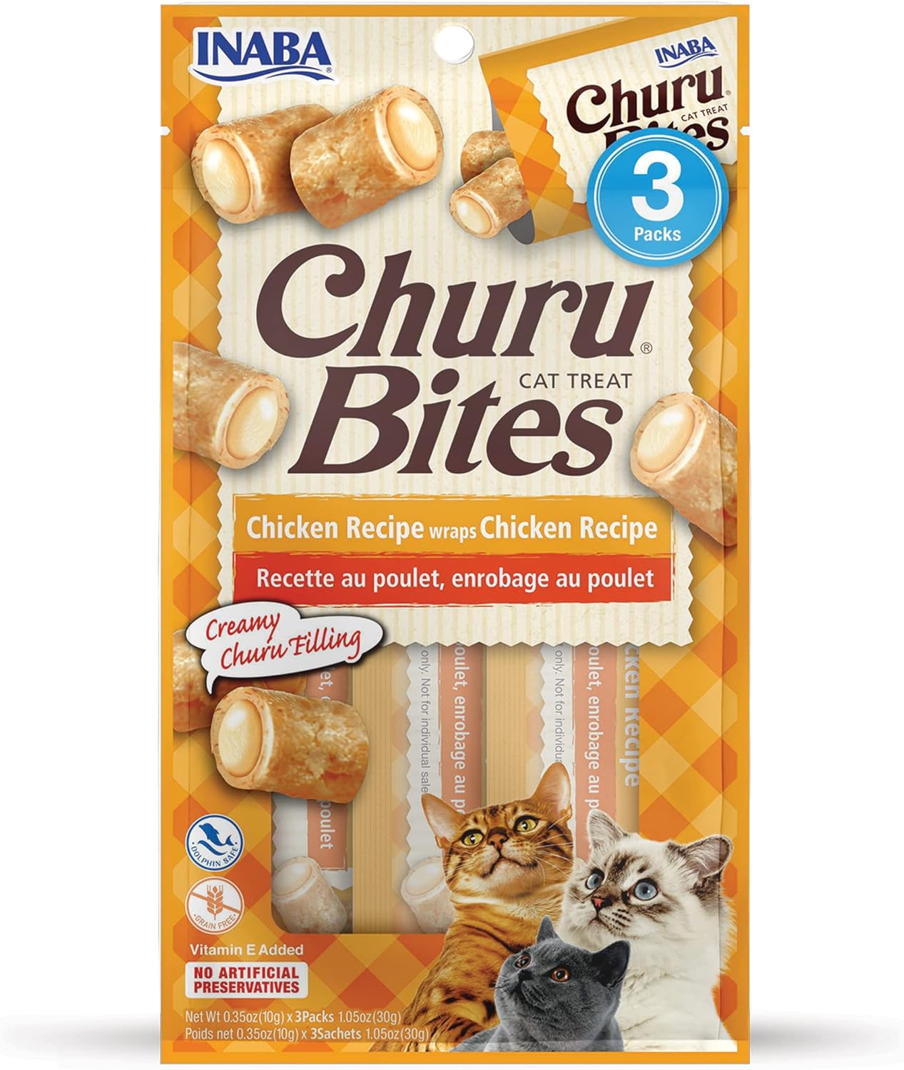 Inaba Churu Bites Cat Treats, Chicken, 0.35 oz 3 Pack (Case of 6)