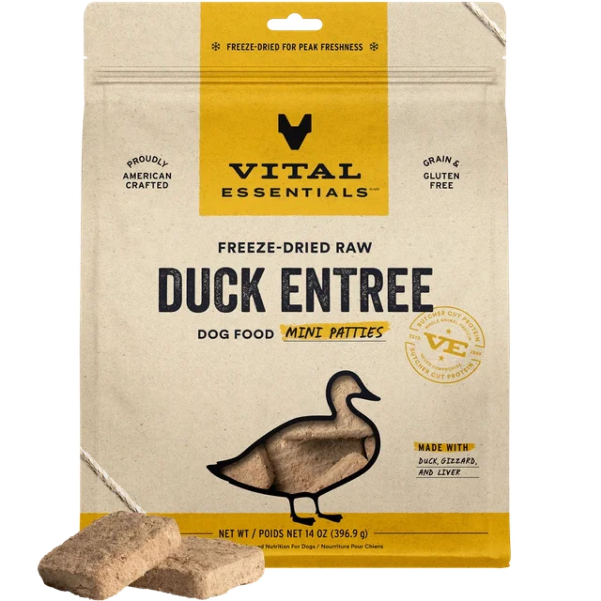 Vital Essentials Freeze-Dried Raw Duck Mini Patties Dog Food, 14 oz