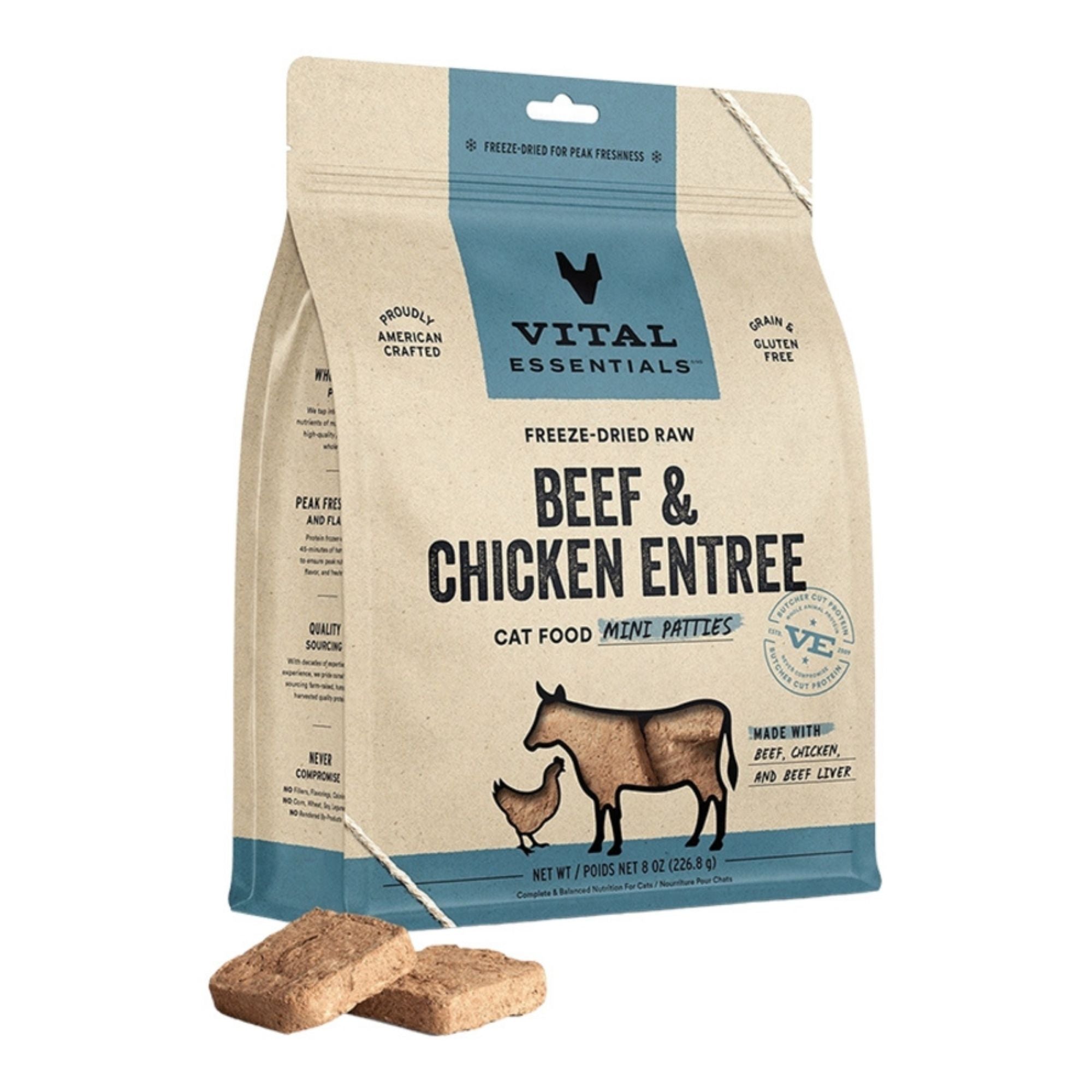 Vital Essentials Freeze-Dried Raw Beef & Chicken Mini Patties for Cats, 8 oz