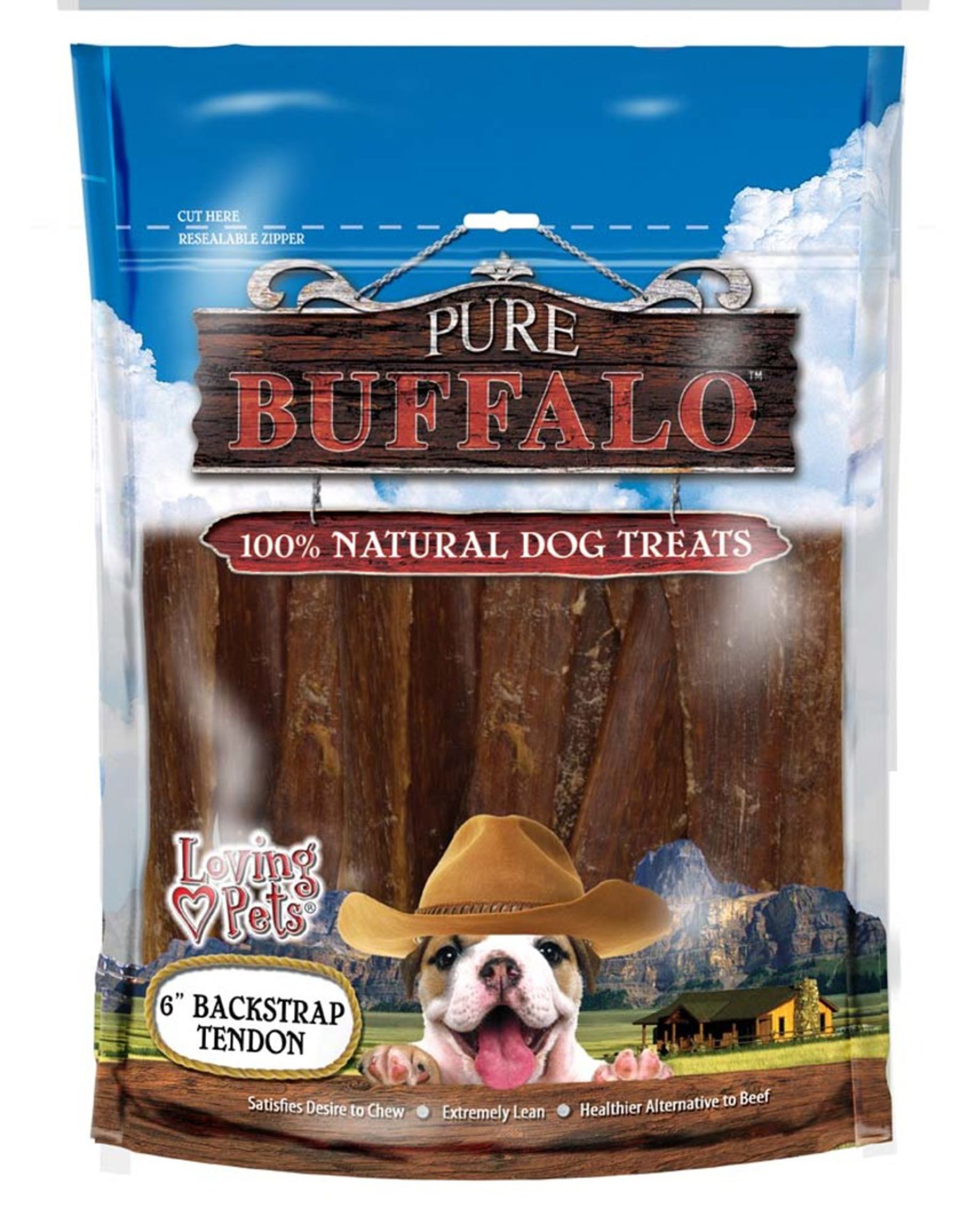 Loving Pets Pure Buffalo Backstrap Tendon, 6 in Dog Treats, 20 Pack