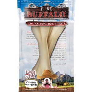 Loving Pets Pure Buffalo Pressed Bully Bones, 6 in Dog Chews, 2 Pack