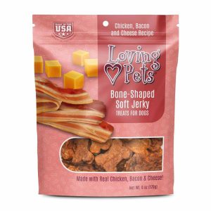 Loving Pets Bone-Shaped Soft Jerky Chicken, Bacon & Cheese Dog Treats, 6 oz