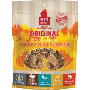 Plato Real Strips Turkey & Pumpkin Dog Treats, 18 oz