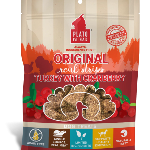 Plato Real Strips Turkey & Cranberry Dog Treats, 6 oz