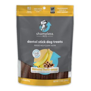 Shameless Pets Dental Sticks Banana & Bone Broth , 7.2 oz