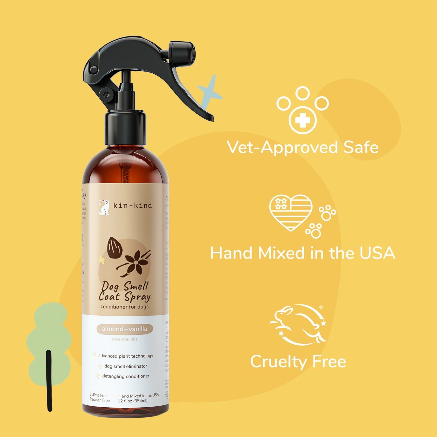 Kin+Kind Dog Smell Natural Coat Spray Almond Vanilla 12oz. - Image 2