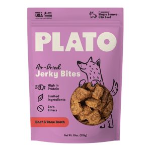 Plato Jerky Bites Beef with Bone Broth Dog Treats, 18 oz