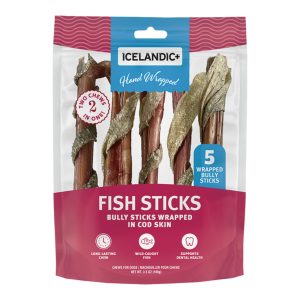 Icelandic+ Bully Stick Wrapped with Fish Skin Dog Treats