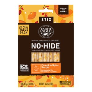 Earth Animal No-Hide Pumpkin Spice Stix Dog Chews, 20 Pack