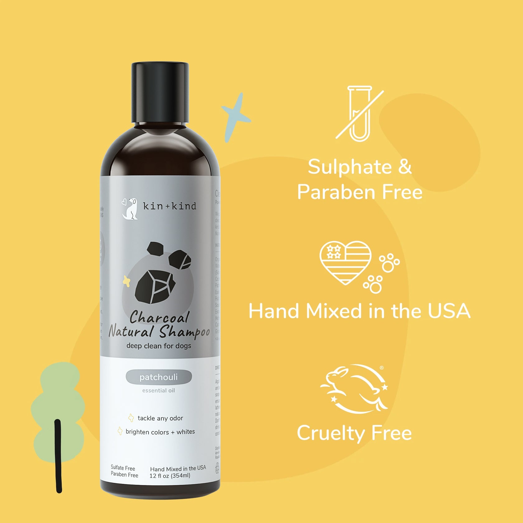 Kin+Kind Shampoo Charcoal 12oz. Patchouli - Image 5