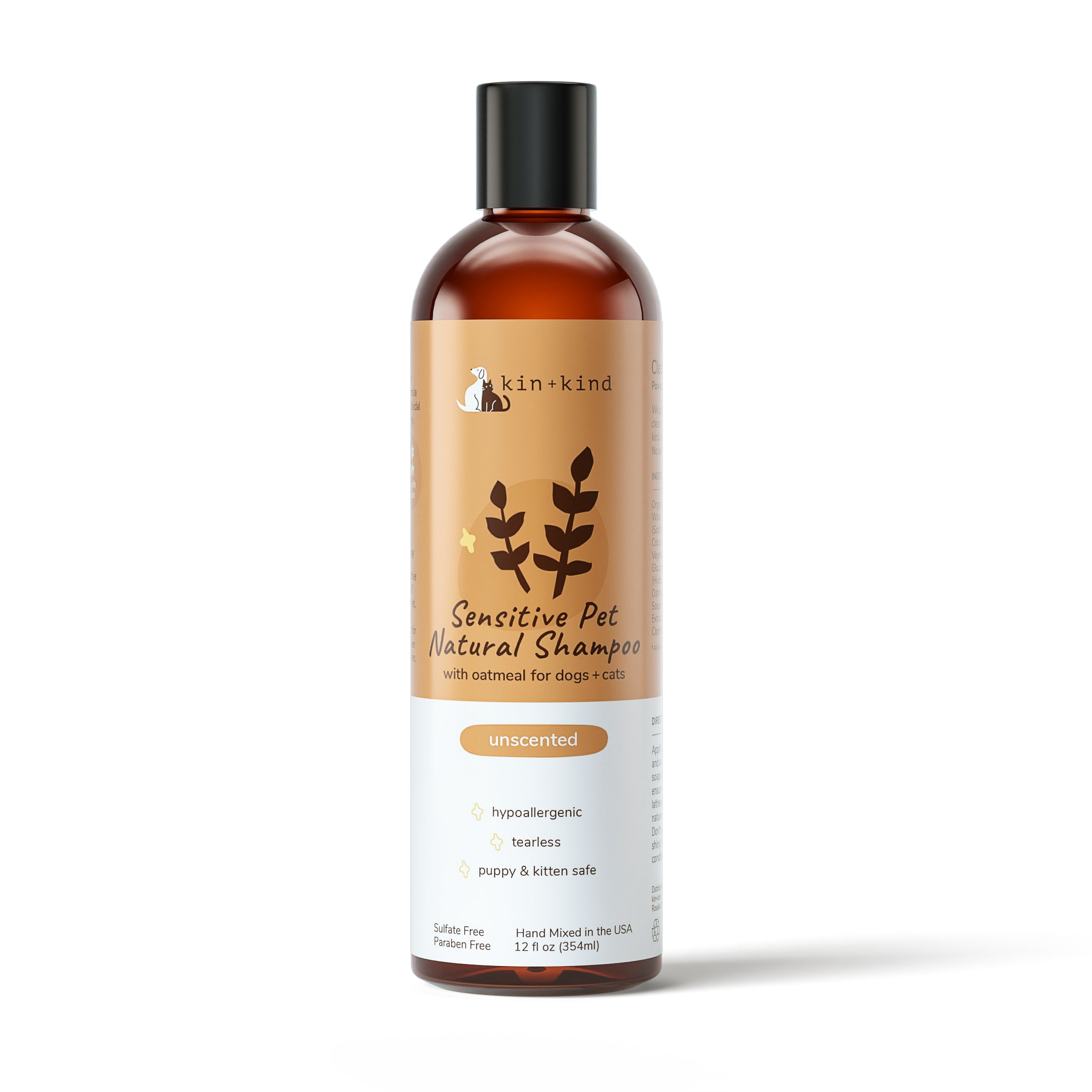 Kin+Kind Sensitive Skin Unscented Oatmeal 12oz. Natural Shampoo Puppy/Kitten