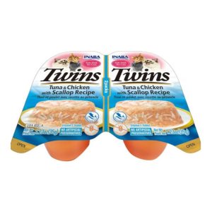 Inaba Twins Side Dish for Cats, Tuna, Chicken & Scallop, 1.23 oz 2 Pack x6