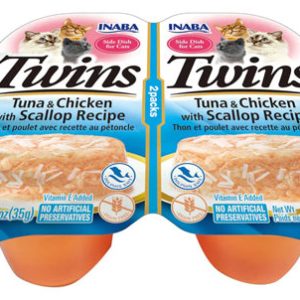 Inaba Twin Cups Wet Cat Food, Tuna, Chicken & Scallop, 2.46 oz (6 Count)