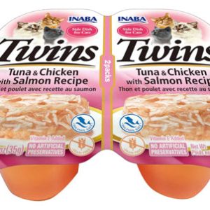 Inaba Twin Cups Wet Cat Food, Tuna, Chicken & Salmon, 2.46 oz (6 Count)