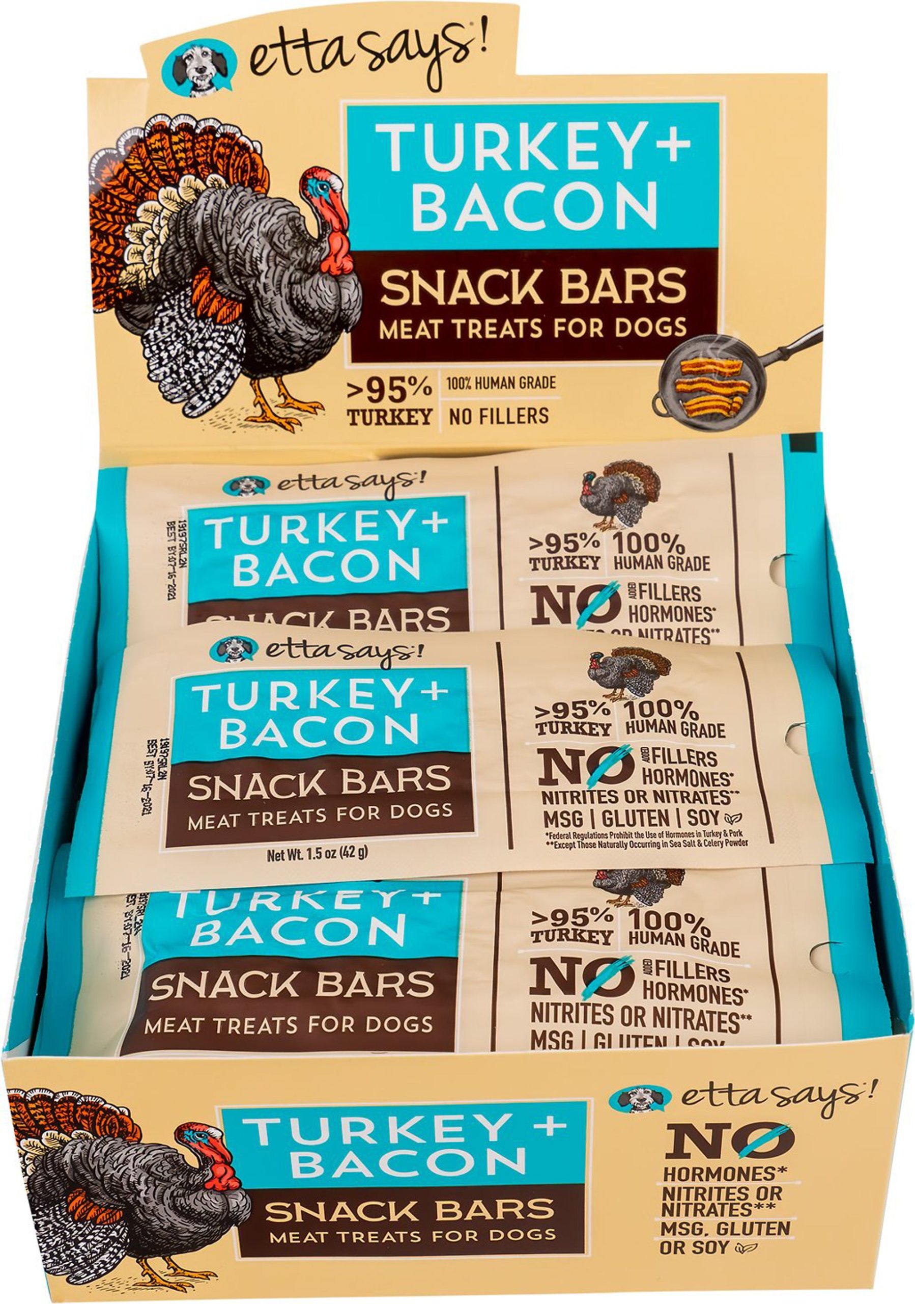 Etta Says! Meat Snack Bar Dog Treats, Pork & Bacon, 12 Count