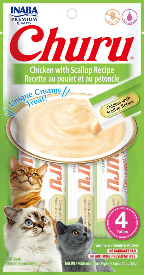 Inaba Churu Lickable Purée Cat Treats, Chicken with Scallop, 0.5 oz (6 Tubes)