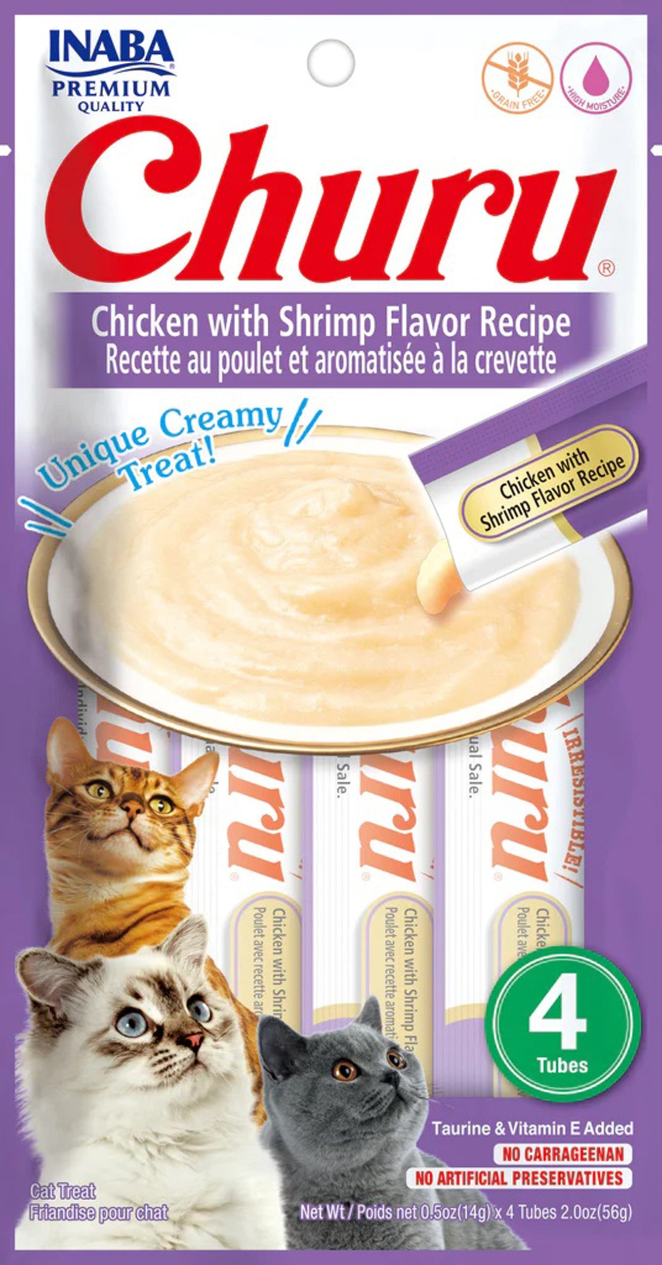 Inaba Churu Lickable Purée Cat Treats, Chicken with Shrimp, 0.5 oz (6 Tubes)
