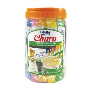 Inaba Churu Lickable Purée Cat Treats, Tuna & Chicken Varieties, 50 Tubes
