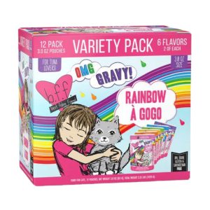 BFF OMG Rainbow Variety Pack Wet Cat Food, Tuna in Gravy, 3 oz Pouch, 12 Pack