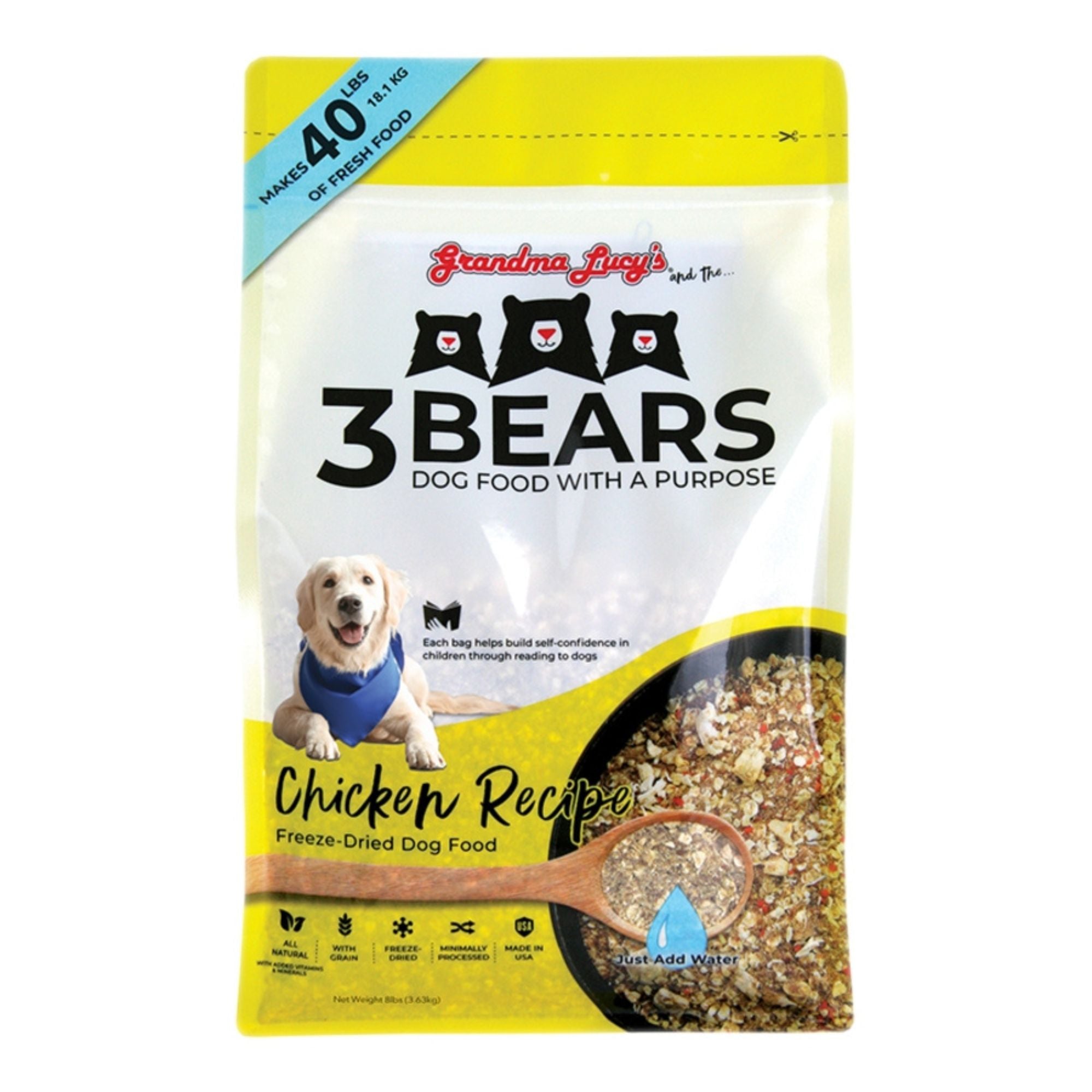 Grandma Lucy's 3 Bears Freeze-Dried Chicken Dog Food, 8 lb