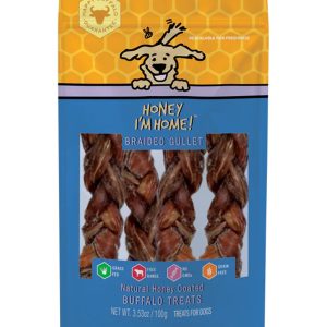 Honey I'm Home Honey-Coated Buffalo Braided Gullet Dog Treats, 3.53 oz