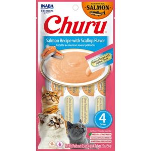 Inaba Churu Lickable Purée Cat Treats, Salmon & Scallop, 0.5 oz 4 Pack x6